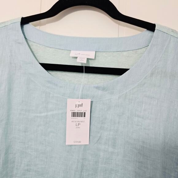 J Jill Linen Tee Blue Green Short Sleeve NWT Love Linen Size L Petite - Picture 4 of 7